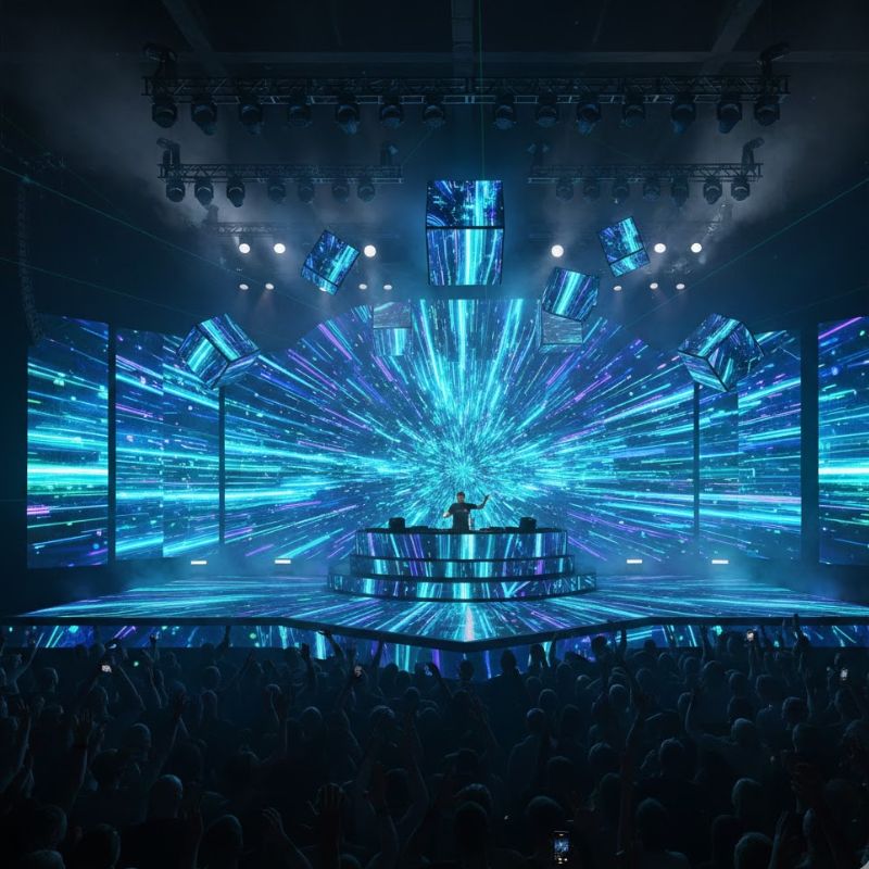 Sân khấu lung linh đang trình chiếu bản thiết kế visual led