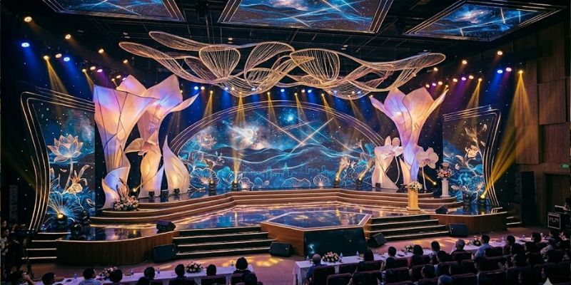 Hình ảnh thực tế quang cảnh sân khấu thiết kế lấy hoa sen làm ý tưởng