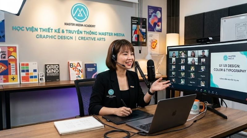 Giảng viên thiết kế Master Media đang trong buổi giảng online
